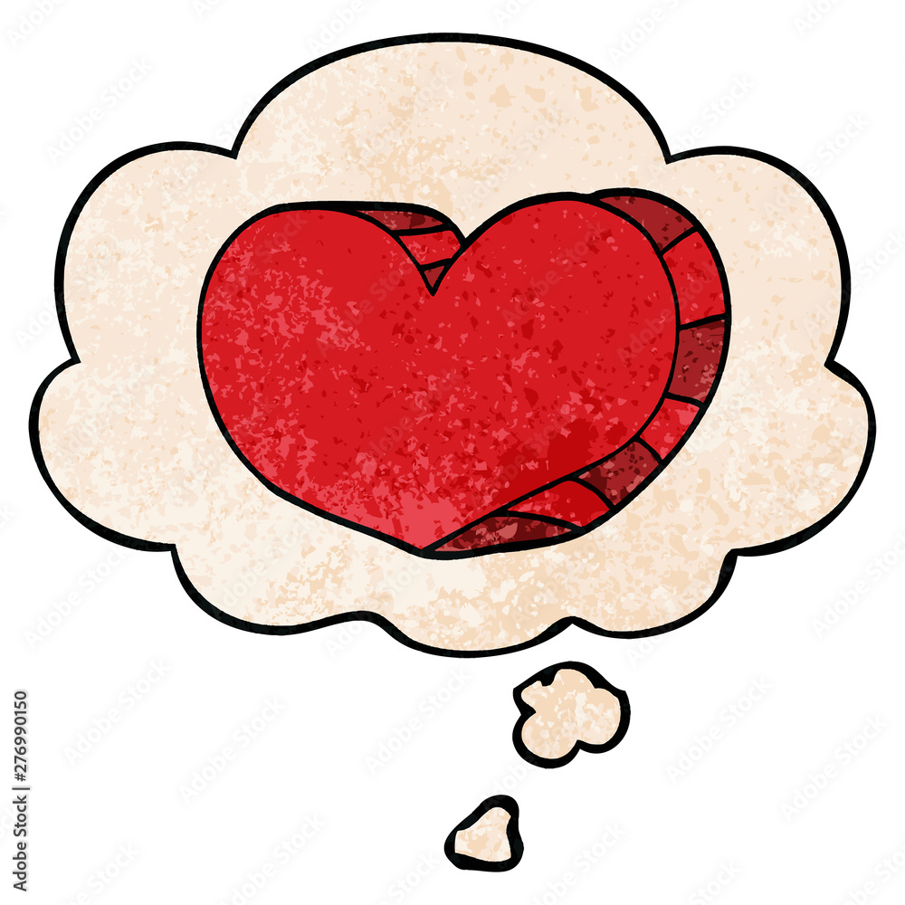 cartoon love heart and thought bubble in grunge texture pattern style cartoon love heart and thought bubble in grunge texture pattern style