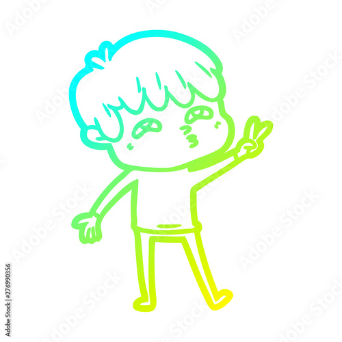cold gradient line drawing cartoon curious man