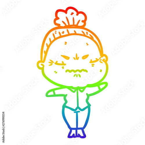 rainbow gradient line drawing cartoon annoyed old lady