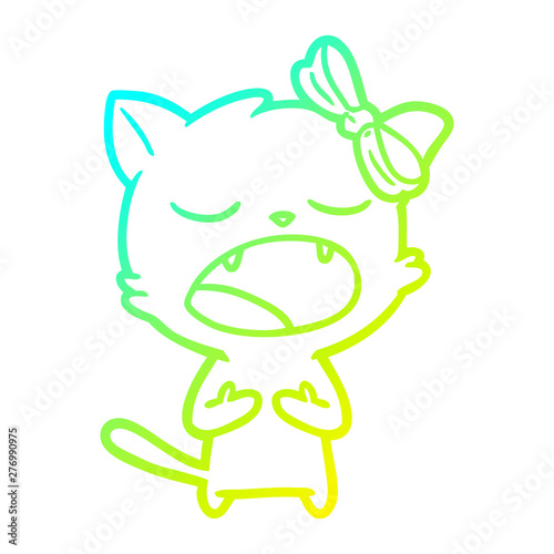 cold gradient line drawing cartoon cat meowing