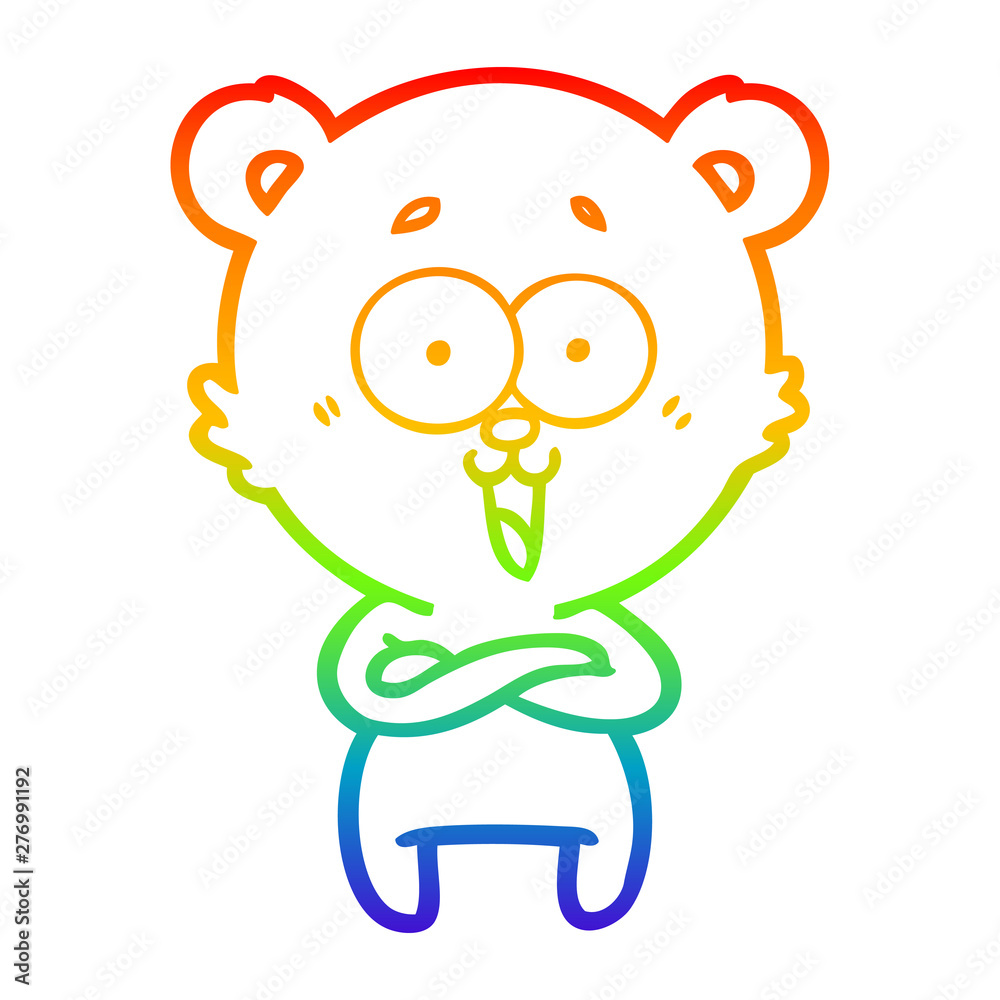 Fototapeta premium rainbow gradient line drawing laughing teddy bear cartoon
