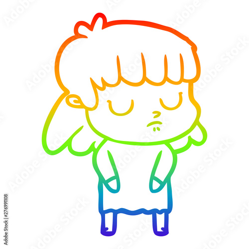 rainbow gradient line drawing cartoon indifferent woman