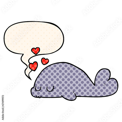 cute cartoon dolphin and speech bubble in comic book style