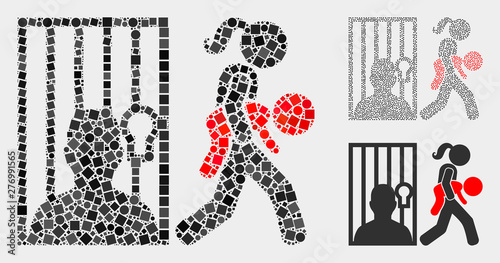 Mosaic Juvenile justice icon united from circle and square elements in different sizes, positions and proportions.
