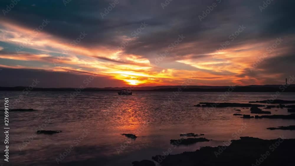 Ocean scenic sunset HYPER LAPSE scene. Golden colours fill the horizon. Ocean scenic sunset HYPER LAPSE scene. Golden colours fill the horizon.