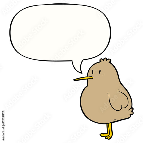 cute cartoon kiwi bird and speech bubble