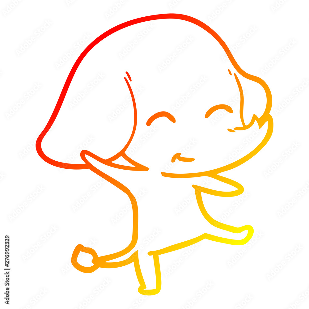 Obraz premium warm gradient line drawing cute cartoon elephant dancing