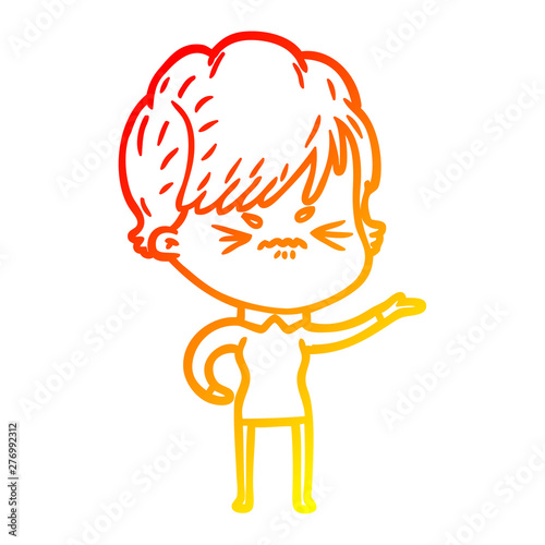 warm gradient line drawing cartoon frustrated woman