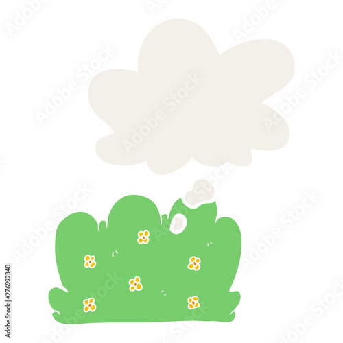 cartoon hedge and thought bubble in retro style