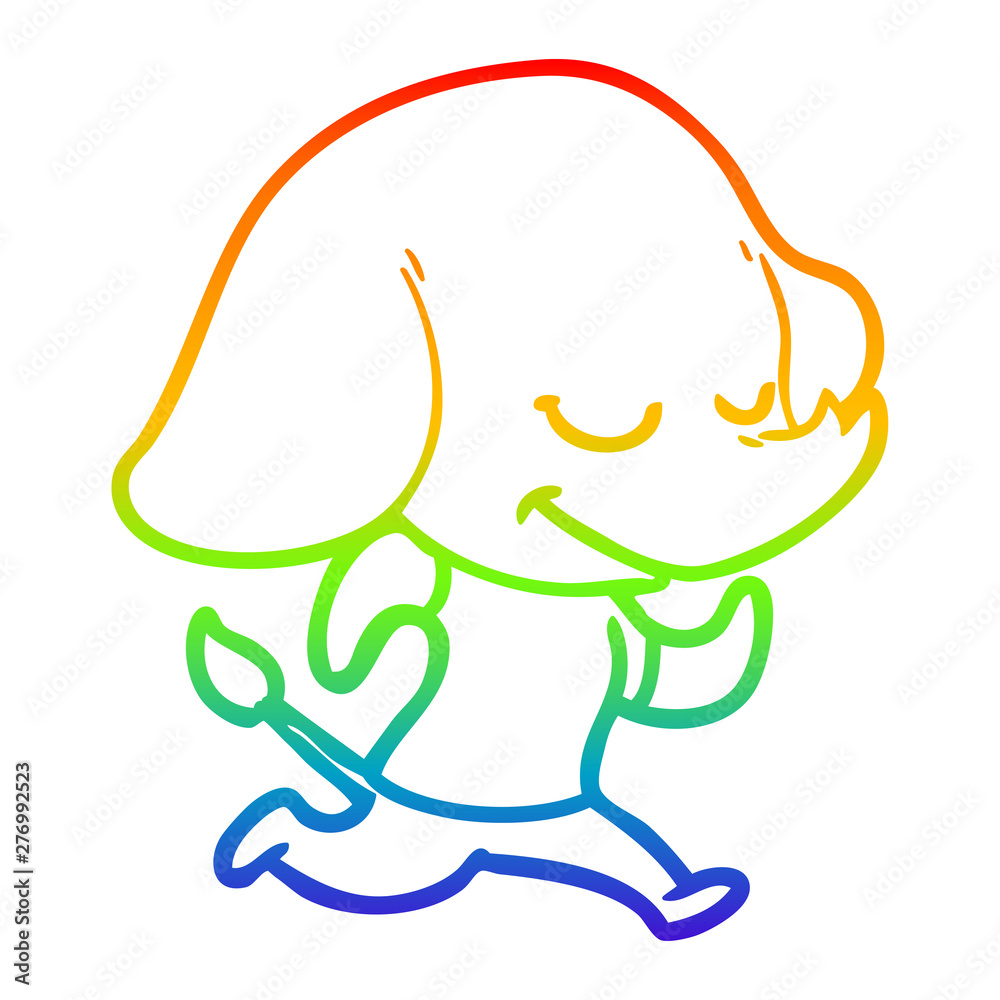 rainbow gradient line drawing cartoon smiling elephant running rainbow gradient line drawing cartoon smiling elephant running