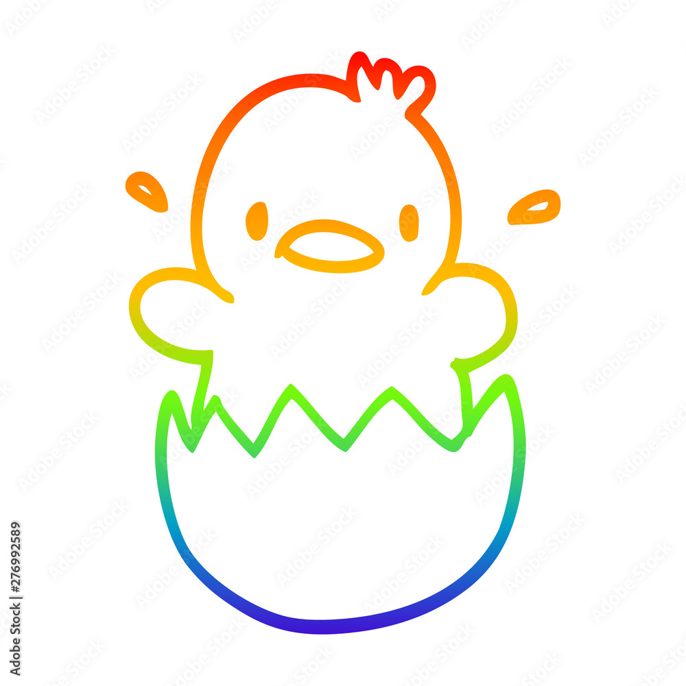 rainbow gradient line drawing cartoon baby duck