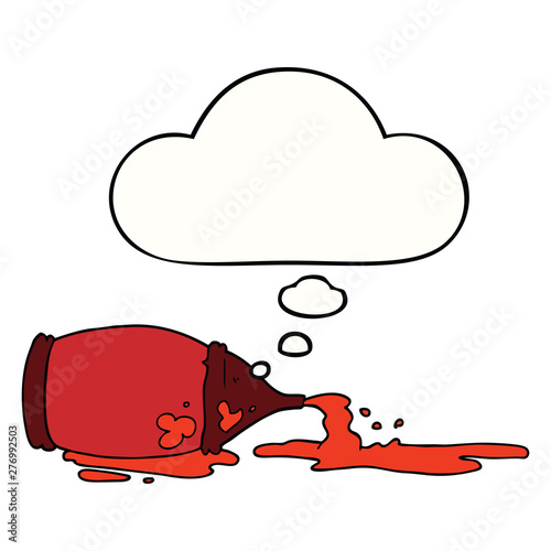 cartoon spilled ketchup bottle and thought bubble