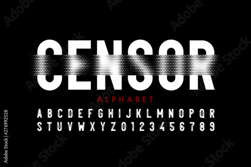 Censored style font design, alphabet letters and numbers