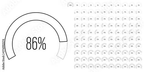 Set of circular sector percentage diagrams (meters) from 0 to 100 ready-to-use for web design, user interface (UI) or infographic - indicator with black