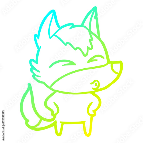 cold gradient line drawing cartoon wolf whistling
