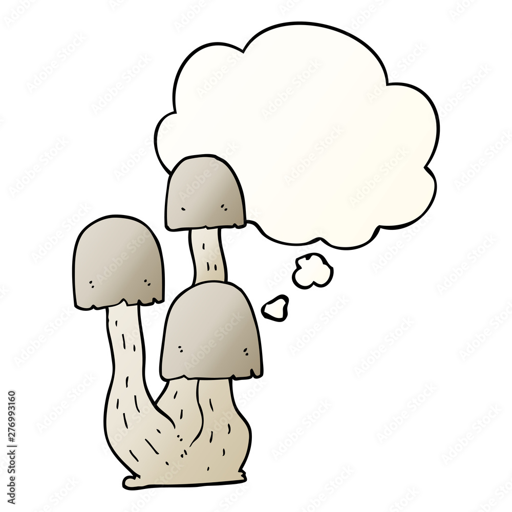 cartoon mushroom and thought bubble in smooth gradient style cartoon mushroom and thought bubble in smooth gradient style