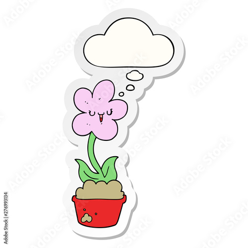cute cartoon flower and thought bubble as a printed sticker