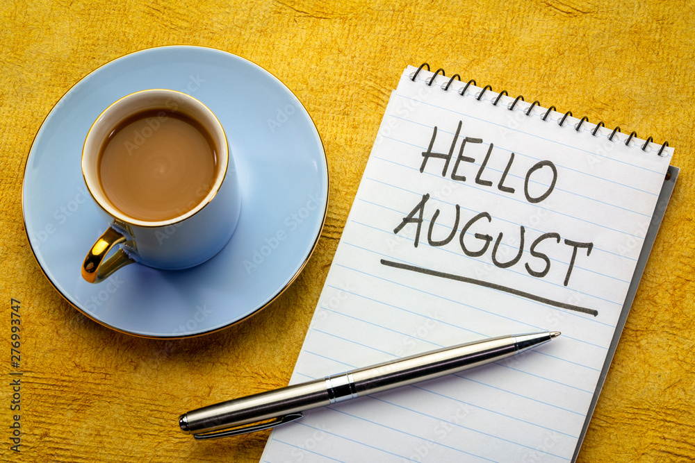 Hello August handwriting - obrazy, fototapety, plakaty 