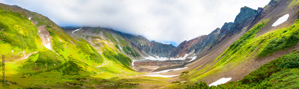 The panorama volcanic landscape on Kamchatka Peninsula
