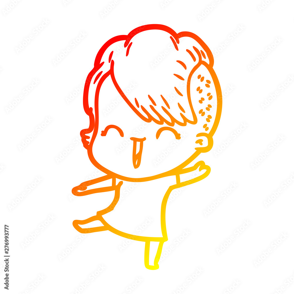 warm gradient line drawing cartoon happy hipster girl warm gradient line drawing cartoon happy hipster girl