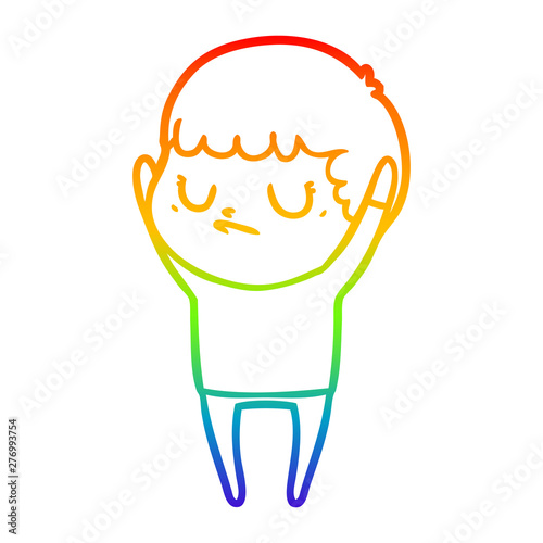 rainbow gradient line drawing cartoon grumpy boy