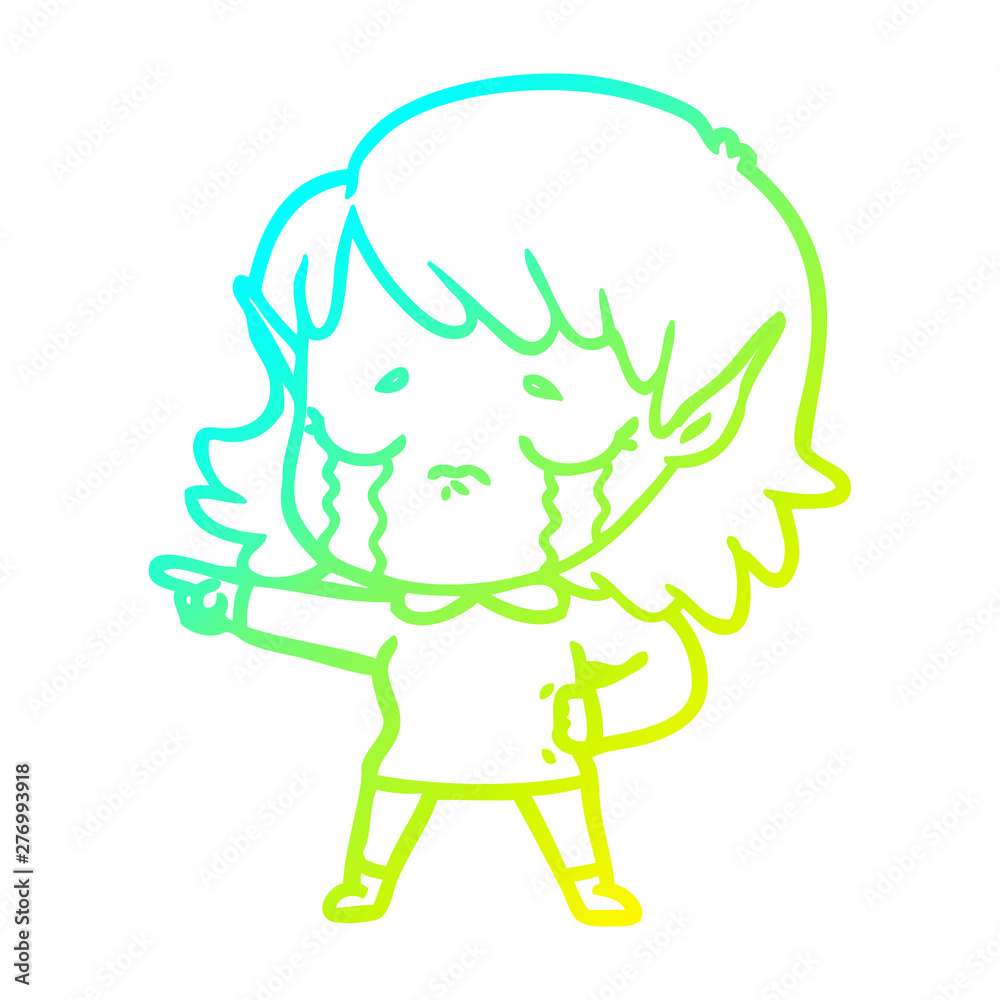 cold gradient line drawing cartoon crying elf girl cold gradient line drawing cartoon crying elf girl