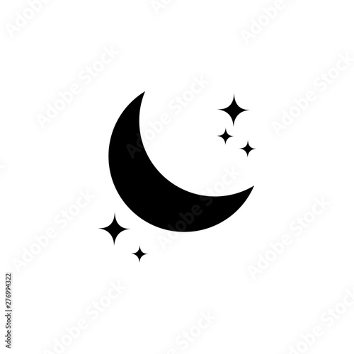 Moon and stars icon isolated. Flat design. Vector Illustration.Night with moon and stars icon in flat style. Night symbol for your web site design, logo. Vector EPS 10.
