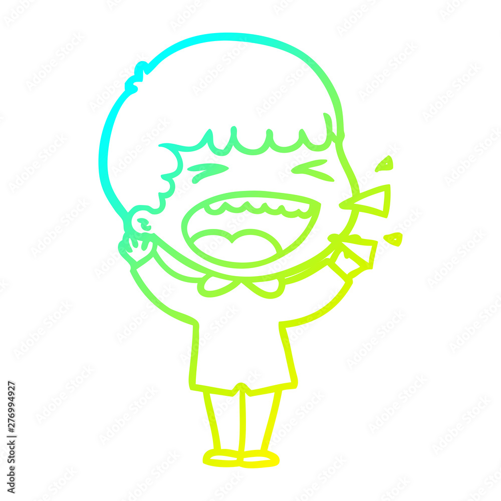 cold gradient line drawing cartoon laughing man