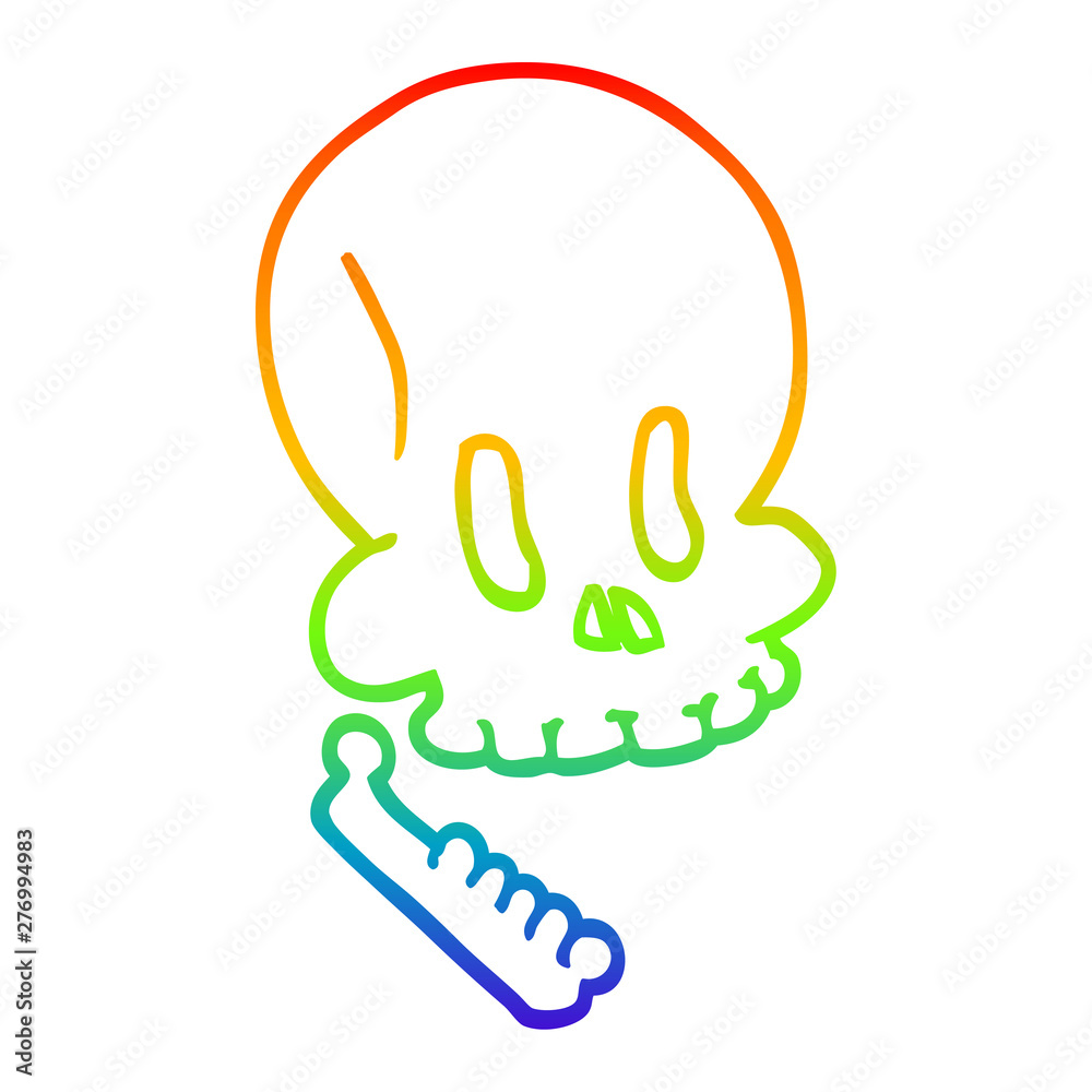 rainbow gradient line drawing cartoon halloween skull