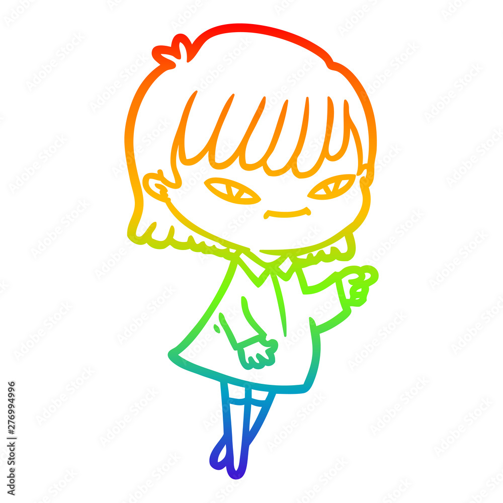 rainbow gradient line drawing cartoon pointing woman