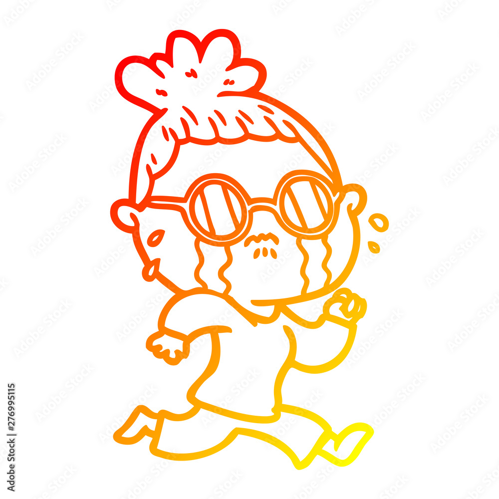 warm gradient line drawing cartoon crying woman wearing spectacles