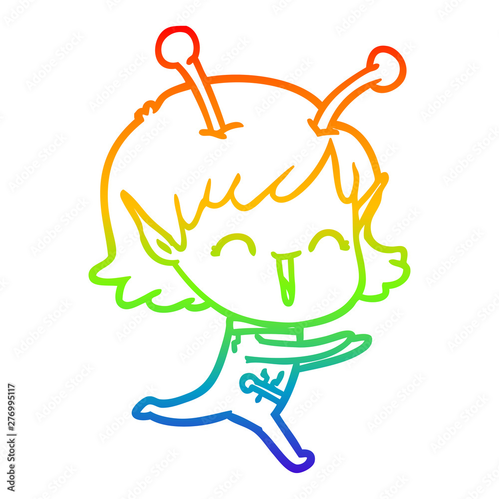 rainbow gradient line drawing cartoon alien girl laughing rainbow gradient line drawing cartoon alien girl laughing