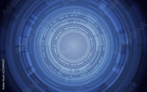 Abstract technology circles with space at center on dark blue color background