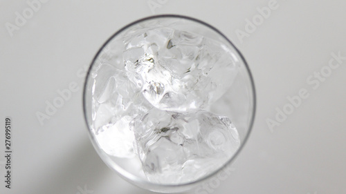 top view glass of water on white background