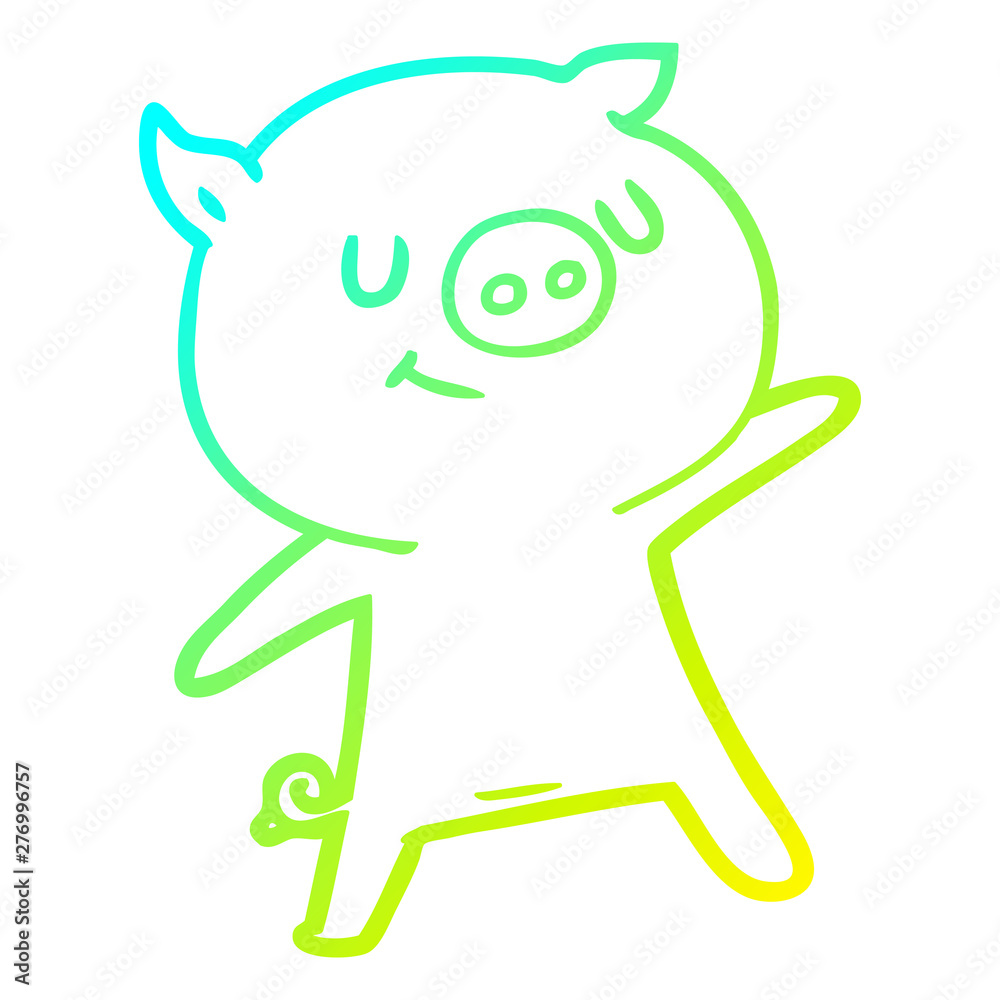 cold gradient line drawing happy cartoon pig waving cold gradient line drawing happy cartoon pig waving