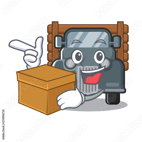 With box old toy truck above table cartoon