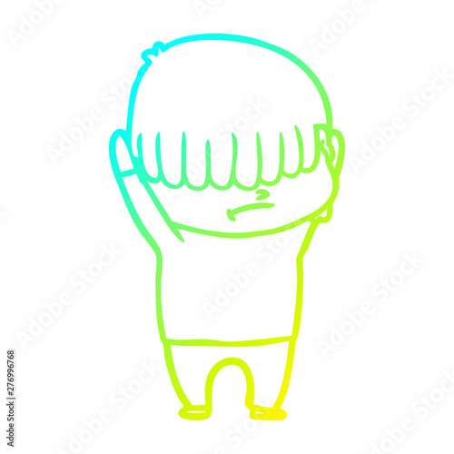 cold gradient line drawing cartoon boy with untidy hair