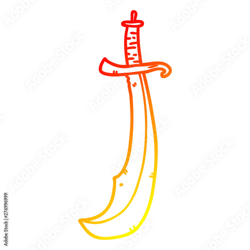 warm gradient line drawing curved sword