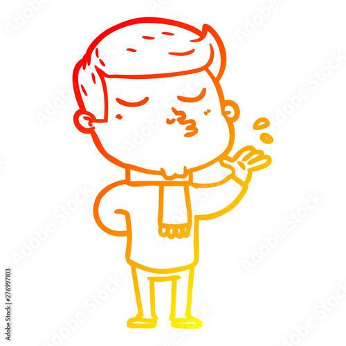 warm gradient line drawing cartoon model guy pouting