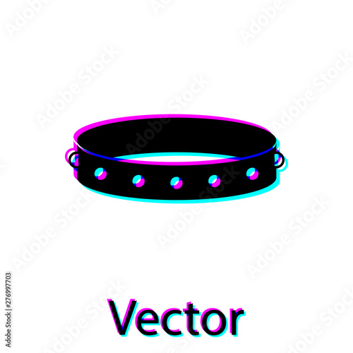 Black Leather fetish collar with metal spikes on surface icon isolated on white background. Fetish accessory. Sex toy for men and woman. Vector Illustration
