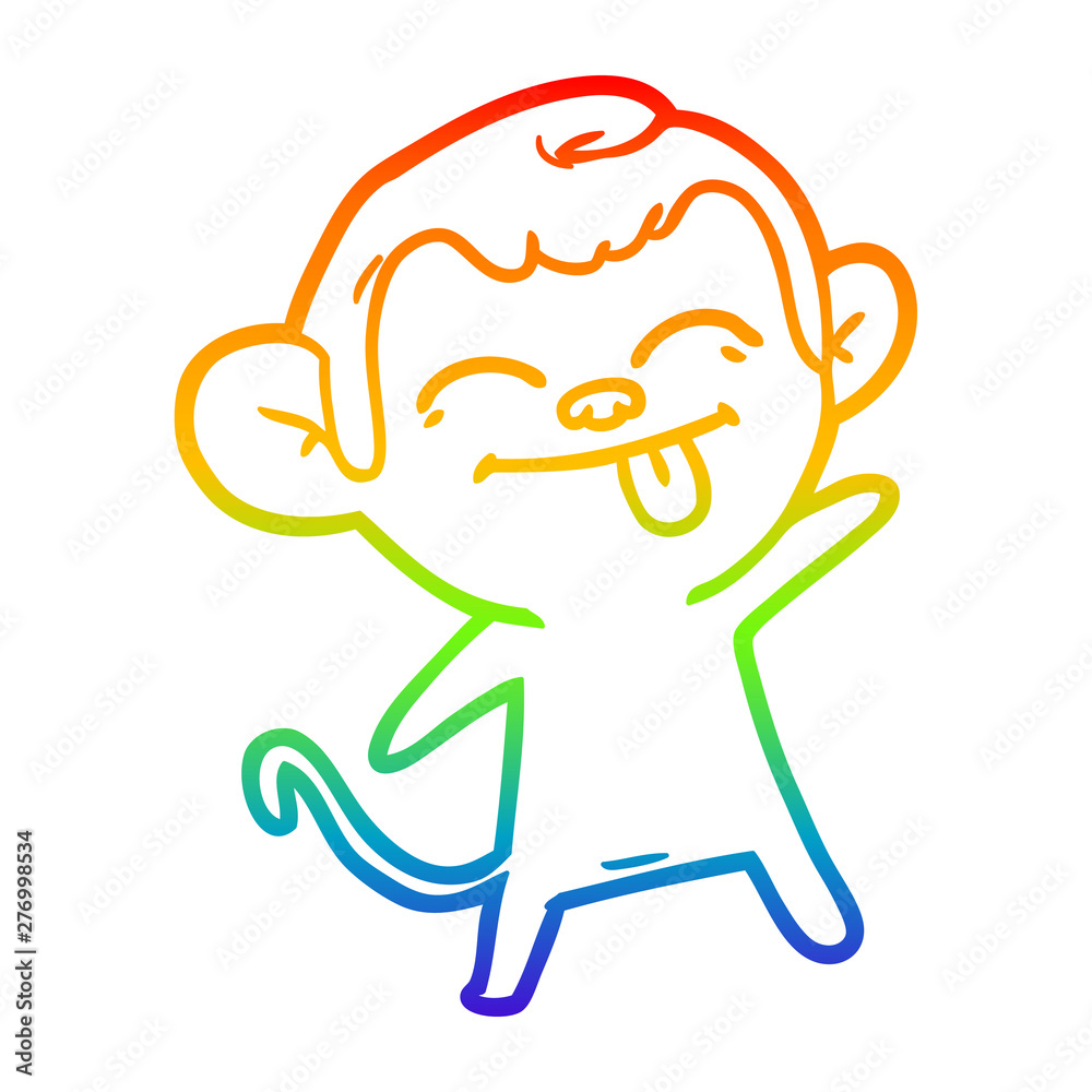 Fototapeta premium rainbow gradient line drawing funny cartoon monkey