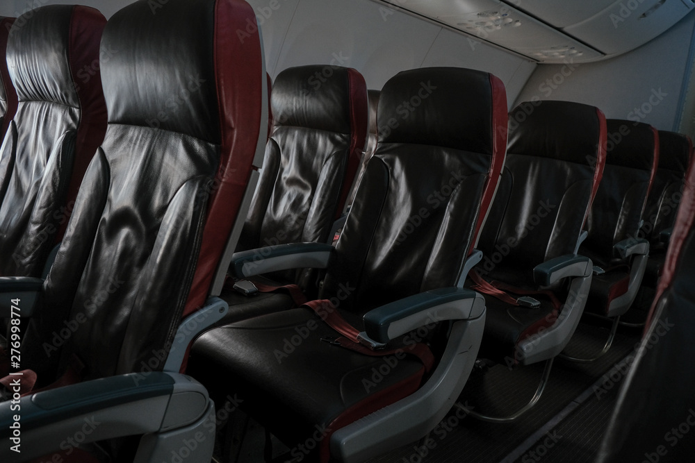 Fototapeta premium Empty Airplane seats in the cabin economy class