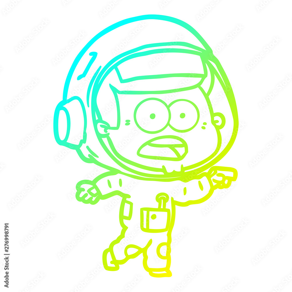 cold gradient line drawing cartoon surprised astronaut