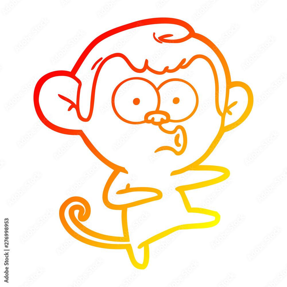 warm gradient line drawing cartoon dancing monkey
