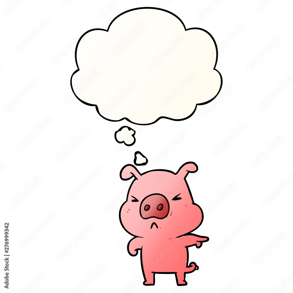 Fototapeta premium cartoon angry pig and thought bubble in smooth gradient style