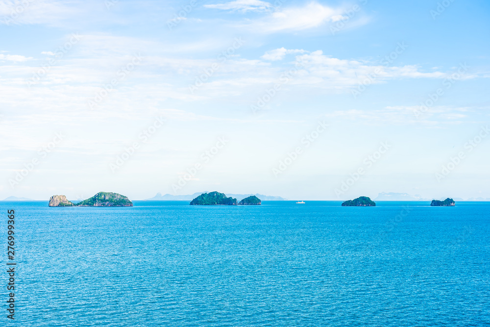 Beautiful outdoor sea ocean with white cloud blue sky around with small island around Samui island
