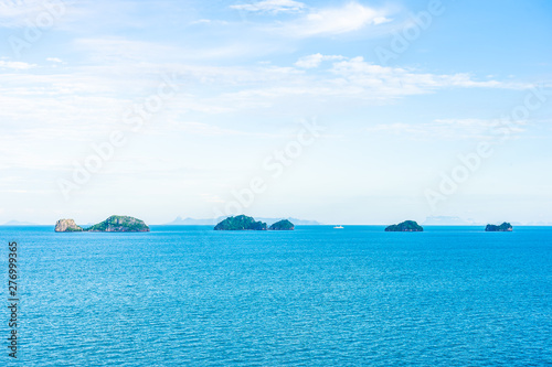 Beautiful outdoor sea ocean with white cloud blue sky around with small island around Samui island