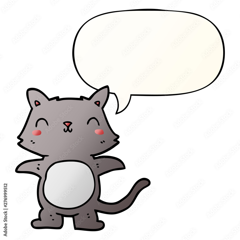 cartoon cat and speech bubble in smooth gradient style