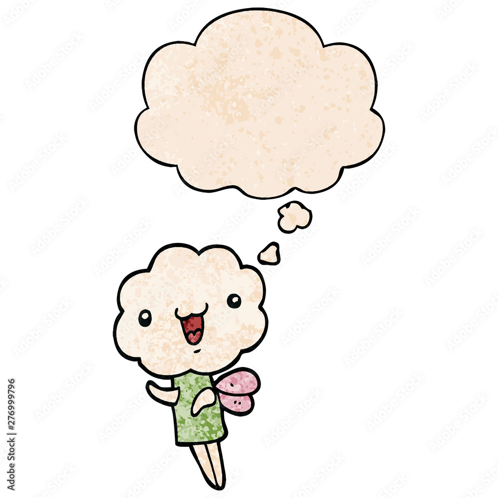 cute cartoon cloud head creature and thought bubble in grunge texture pattern style cute cartoon cloud head creature and thought bubble in grunge texture pattern style