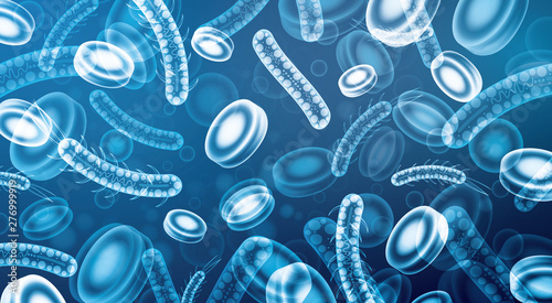 Microscopic Blood Cells and Bacterium Organisms. Vector Illustration.